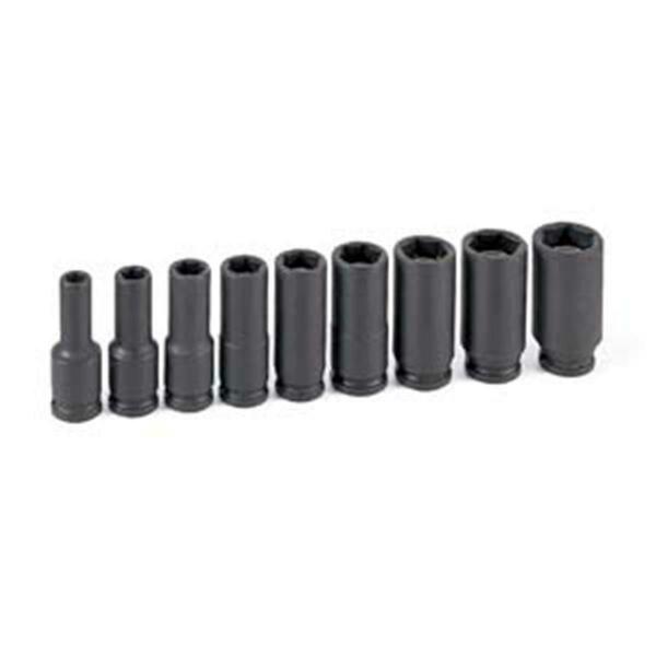 Eagle Tool Us Grey Pneumatic 0.38 in. Drive Deep SAE Magnetic Impact Socket Set - 9 Piece GY1209DG